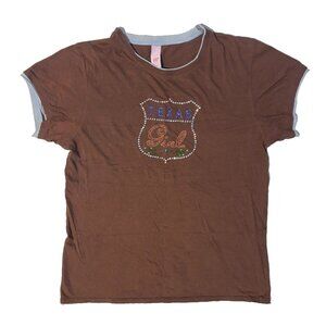 HYP Texas Girl Bling Rhinestone Y2K Ringer Tshirt Petite XL